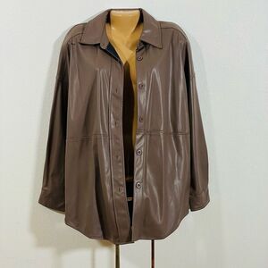 NWT Studio Badgley Mischka XL Brown Button down lined  Faux Leather Shirt Jacket